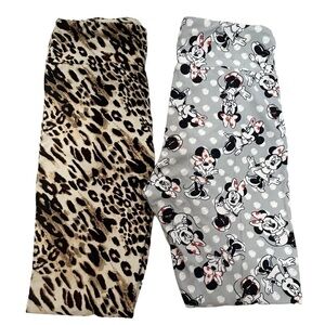 Lularoe 2 Pair One Size Leggings- Disney and Leopard Print